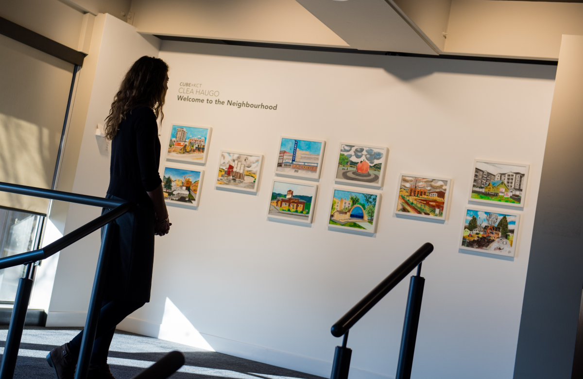 Display area known as 'The Cube", a smaller inside wall at the Kelowna Community Theatre used for art installations.