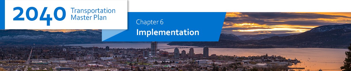 2040 TMP - Implementation 2040 TMP - Implementation chapter header, image of downtown Kelowna at night from Knox Mountain