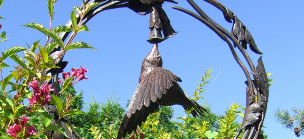 Bird Bath and Hummingbird Sculpture