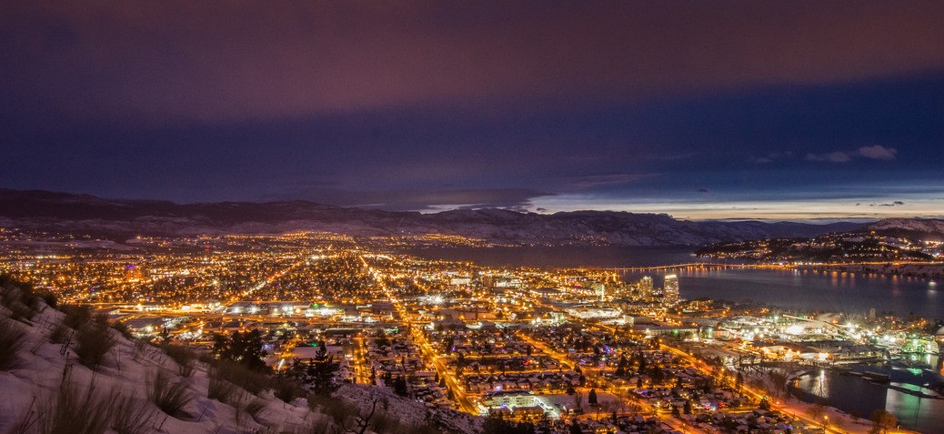 City views with night light from Knox Mountain