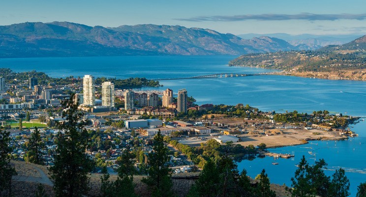 Summer city view of Kelowna from Knox Mountain