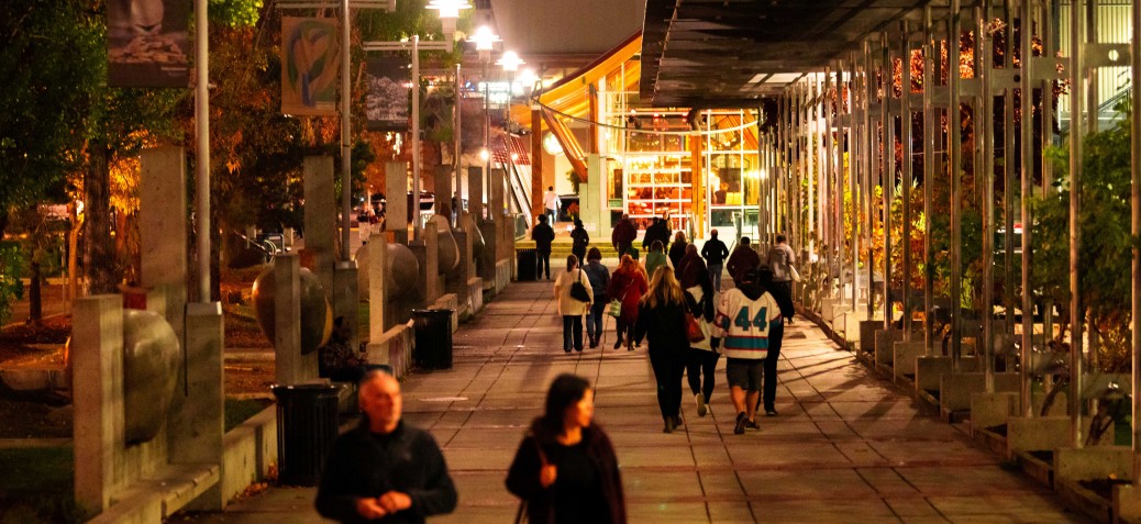 Artwalk at night Art Walk view at night with people walking under the glow of streetlights