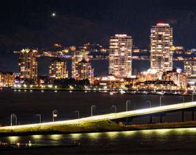 Downtown Kelowna at night from across the water