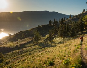 Hiker on Knox Mountain in spring